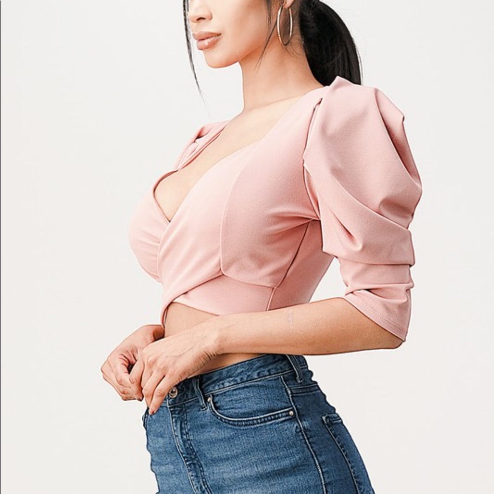 Pink Puff Sleeve Crop Top NWT